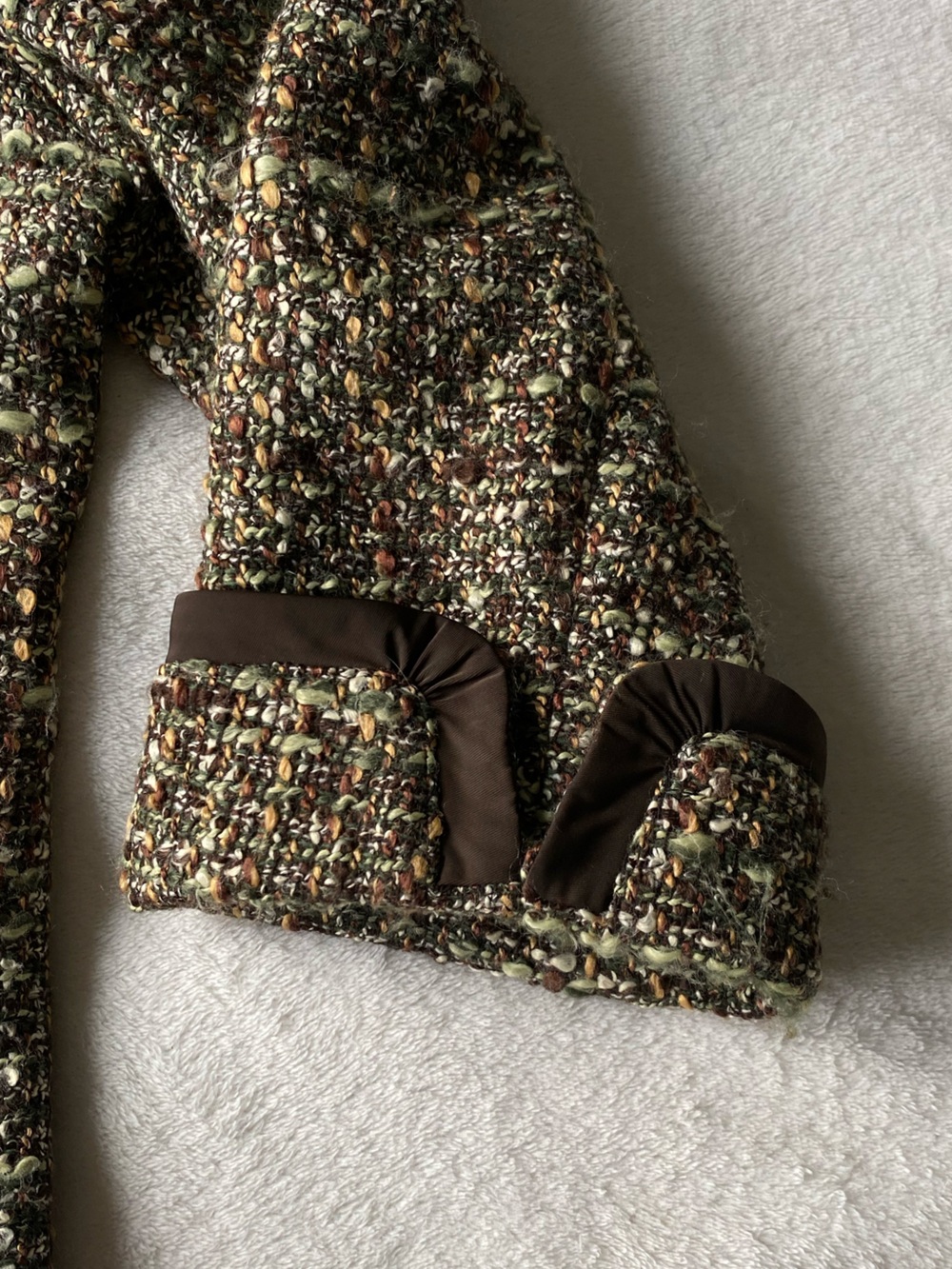 Talbots Tweed Boucle Jacket Brown Green Button Front 12P - Picture 11 of 16